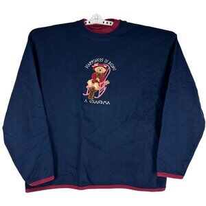 M&C Sportswear Happiness Is Being A Grandma Sweatshirt Long Sleeve L Navy & Red